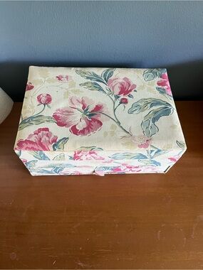 Laura Ashley Pink Stripe Fabric Jewelry Box. Vintage.